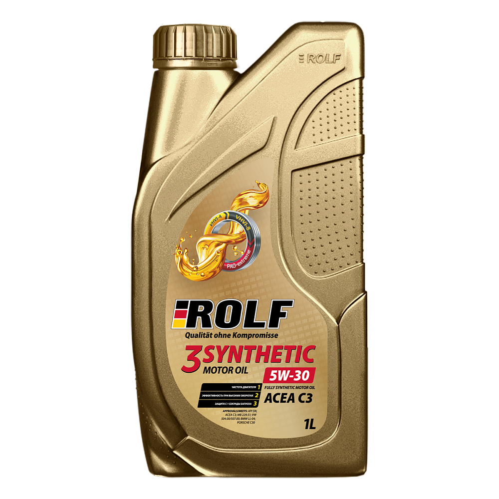 Моторное масло ROLF 3-Synthetic ACEA C3 5W30 ПЭТ синтетическое 1л