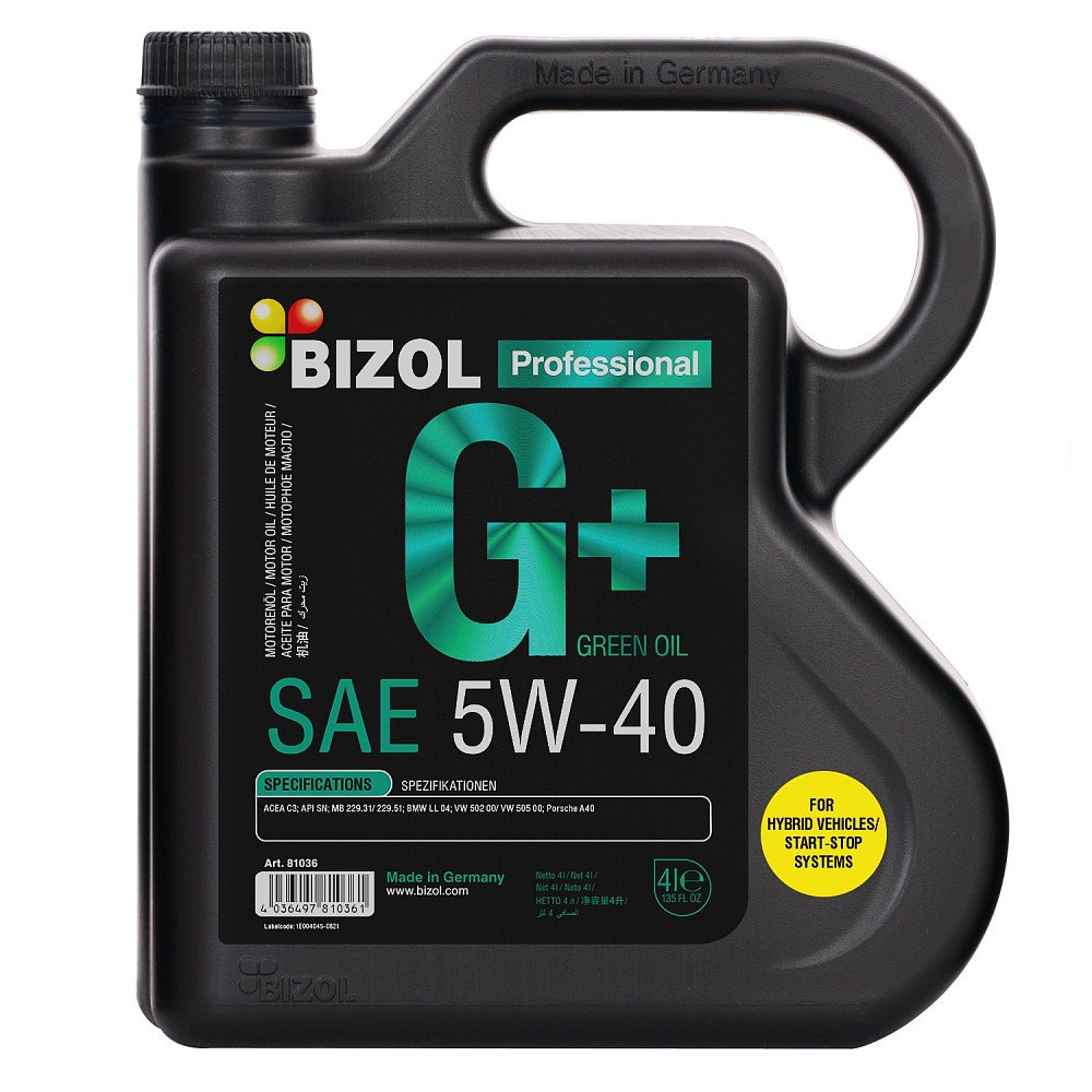 Моторное масло Bizol Green Oil+ 5W40 синтетическое 4л